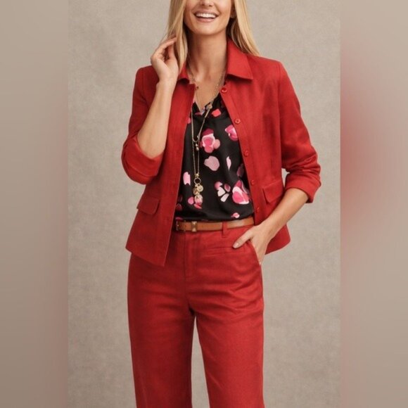 Cabi Quiet Luxury Red Button Front Jacket Minimalist Tailored Blazer Sz S #5472 - Picture 2 of 11